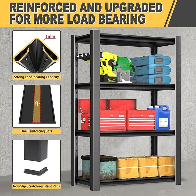 60" H x 40" W x 20" D 4-Tier Heavy Duty Garage Shelving Unit, 2000 LBS Capacity - Image 3