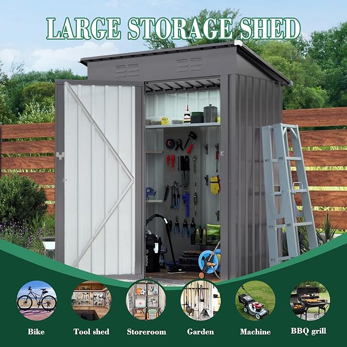 5x3x6FT Outdoor Storage Shed, Galvanized Steel Garden Shed - Image 5