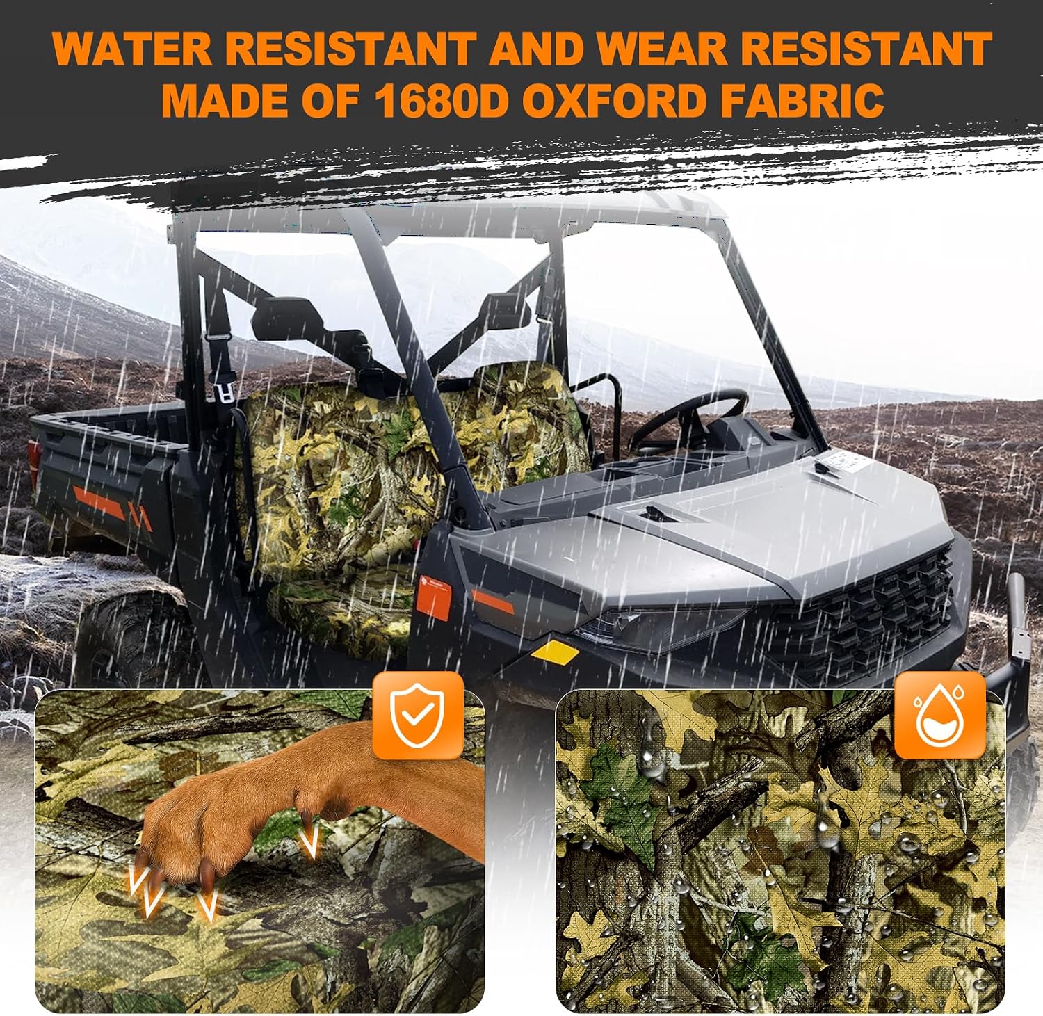 BORDAN Heavy Duty UTV Seat Cover for 2017-2021 Polaris Ranger XP 1000, Waterproof 1680D Camo Seat Covers for UTV Polaris Ranger 1000 2020-2025 Full Protection Outdoor (3 PCS)