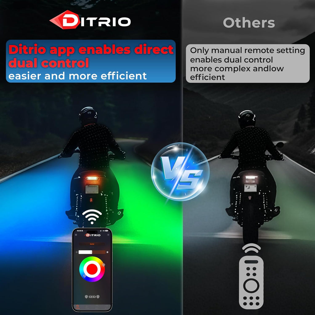 12PCS 5 Sides Full Angle RGB Motorcycle LED Underglow Kit with APP and 2 Remote Control,Brake Light Bright Waterproof Music Mode Easy Install Underglow Lights, Fit for Most Motorcycles Scooter