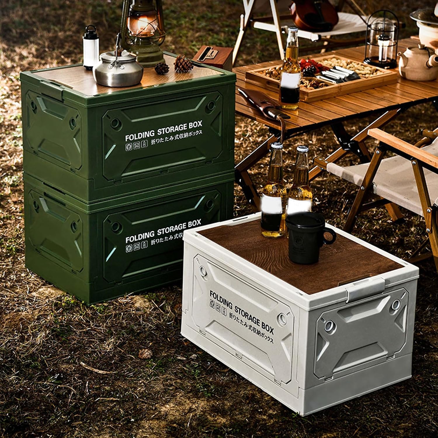 Tissting 30L 41cm/16.14in Collapsible Camping Storage Box with Wheels - 5-Side Opening Foldable Design for Outdoor Car Storage and Organization (Green)