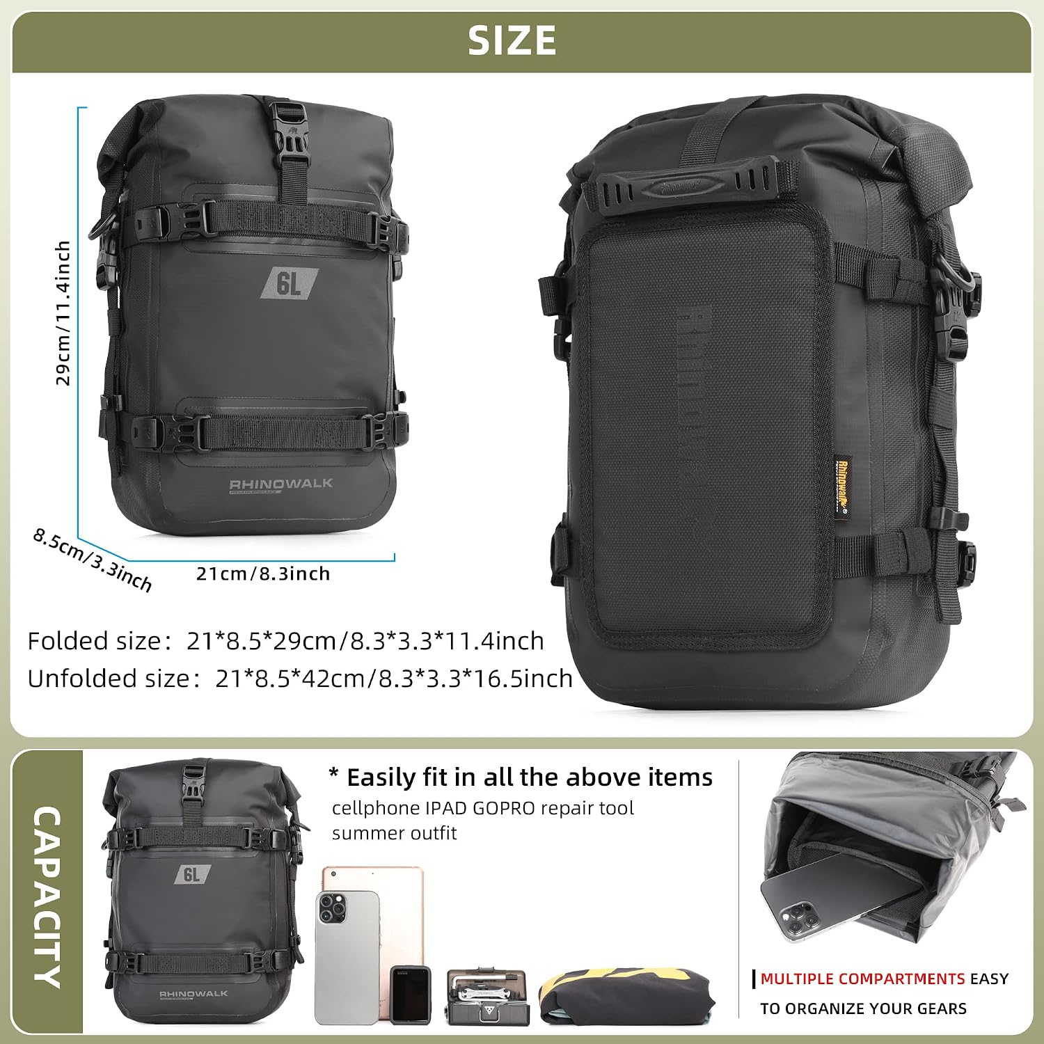Rhinowalk Motorcycle Crash Bar Bag Waterproof 6L Motorcycle Frame Bag Saddle Bag Side Bag with Shoulder Strap