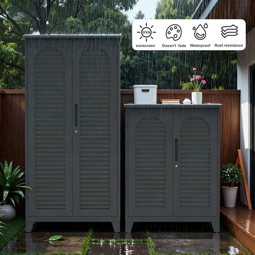 ryh 73" tall metal outdoor storage cabinet(73" h shown in use