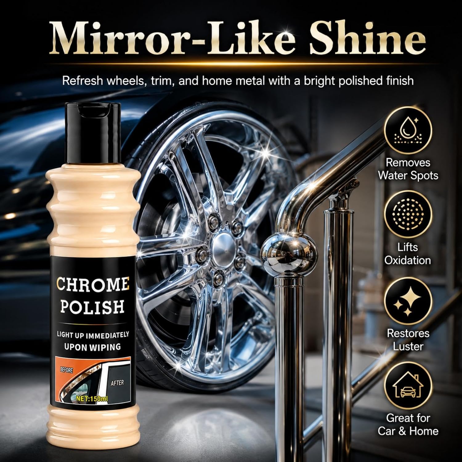 Metal Polish Paste with Brush, Chrome Cleaner and Rust Remover, 5.1 Fl Oz | Helps Remove Rust, Oxidation, Tarnish, Light Scratches, and Grime from Car Wheels, Rims, Golf Clubs, and Home Metal Surfaces