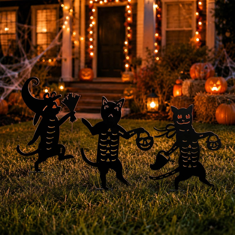 Metal Halloween Black Cat Garden Stakes Decorative, 3 Pack Scary Cat