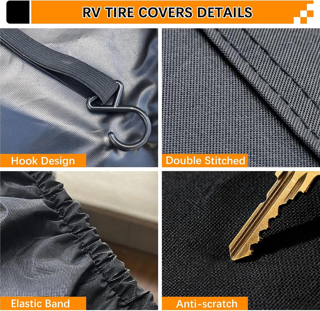 KALINCO RV Tire Covers 4 Pack, Waterproof Wheel Cover, Anti-UV Sun Rain Snow Tire Covers for Travel Trailer Truck RV SUV Camper