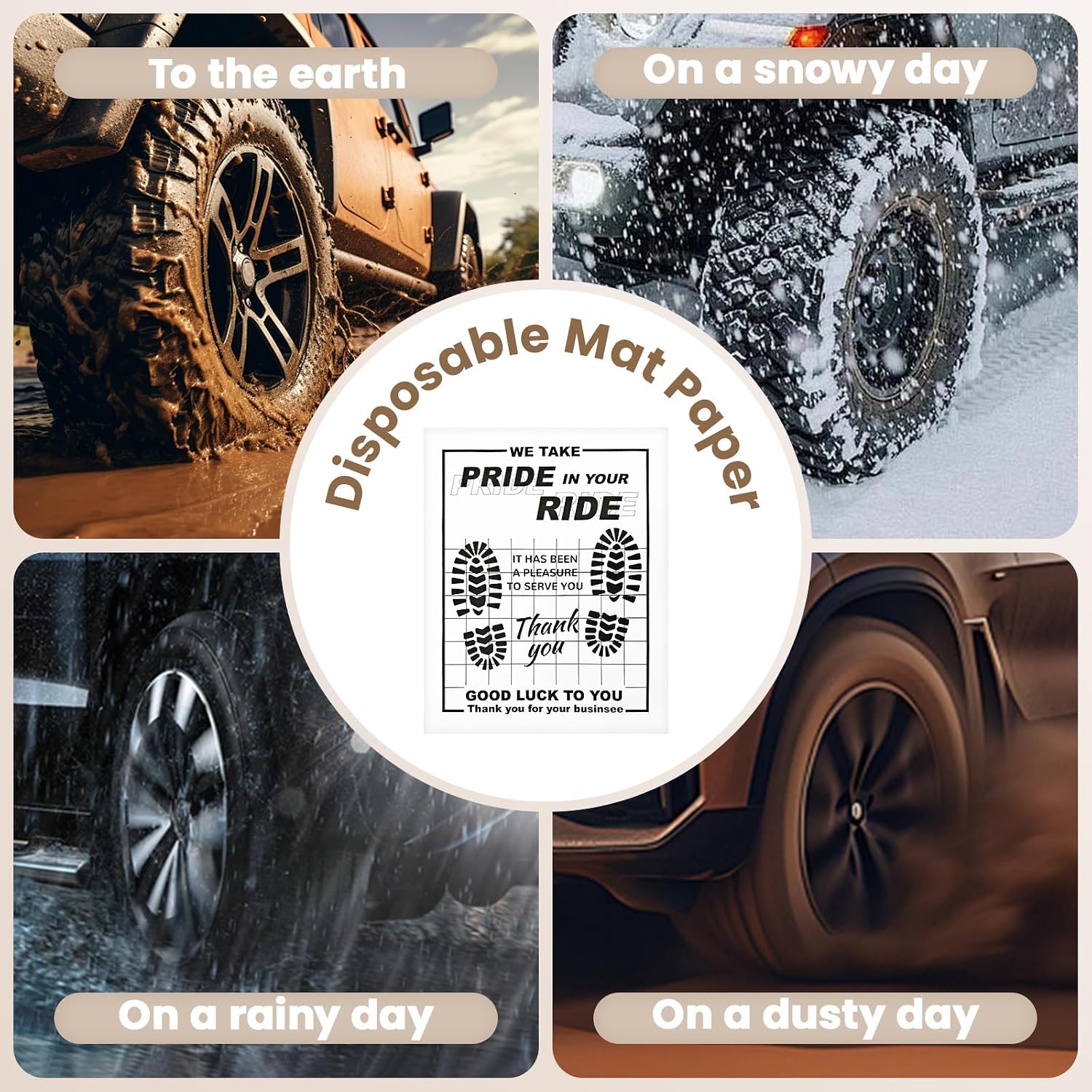 Paper Floor Mats for Cars 100pcs, Disposable White Paper Mats for Car Detailing, Waterproof Papers Floor Mats for Cars Detail, Thank You Mats for Cars Detailing, Car Dealership Supplies