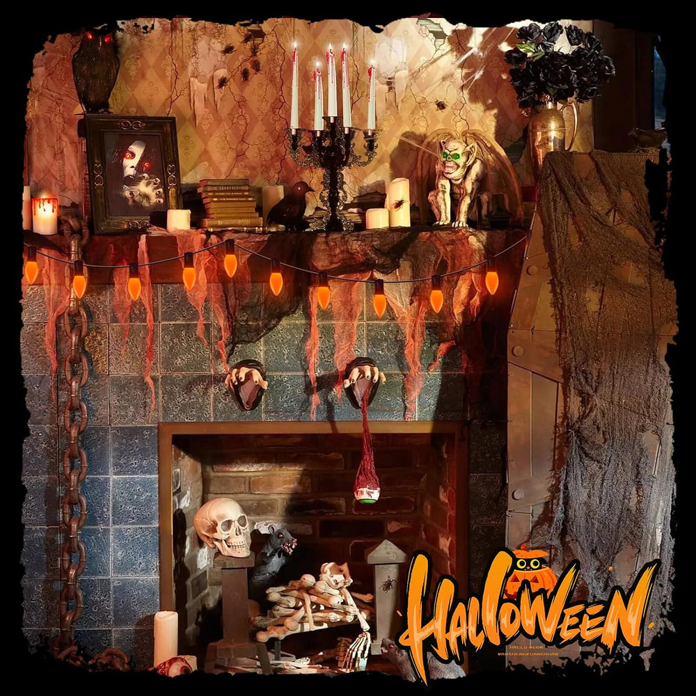 C9 LED Orange Halloween String Lights 25Ft Outdoor Christmas Decorations Ligh...