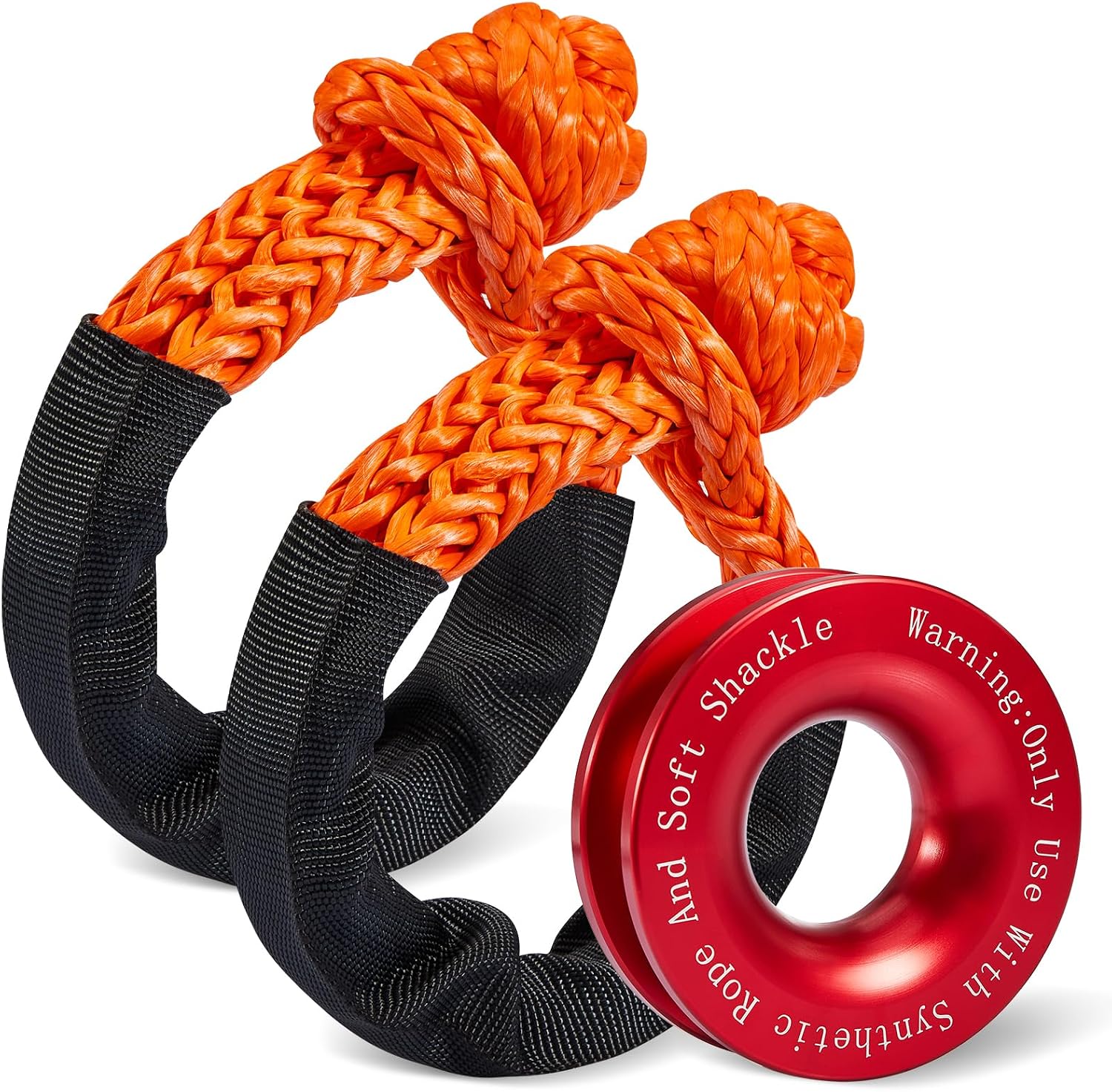 Soft Shackle & Recovery Ring Set 2pcs 1/2"x22" Synthetic Winch Rope 56,000lbs Breaking Strength, 1pcs Snatch Ring for ATV UTV SUV Truck Offroad Vehicle Orange