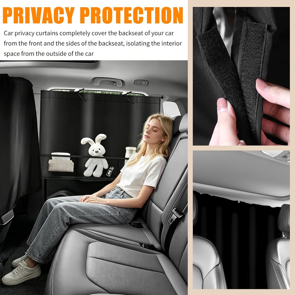 3PCS Upgraded Car Privacy Curtains Kit with Storage Pockets,Car Curtains for Windows with 2PCS Side Shade & 1PC Privacy Curtain,Universal Cars Window Shades for Sun Blocking