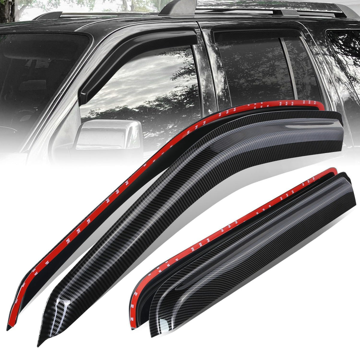 Auto Dynasty Set of 4 Carbon Fiber Pattern Window Visors Compatible
