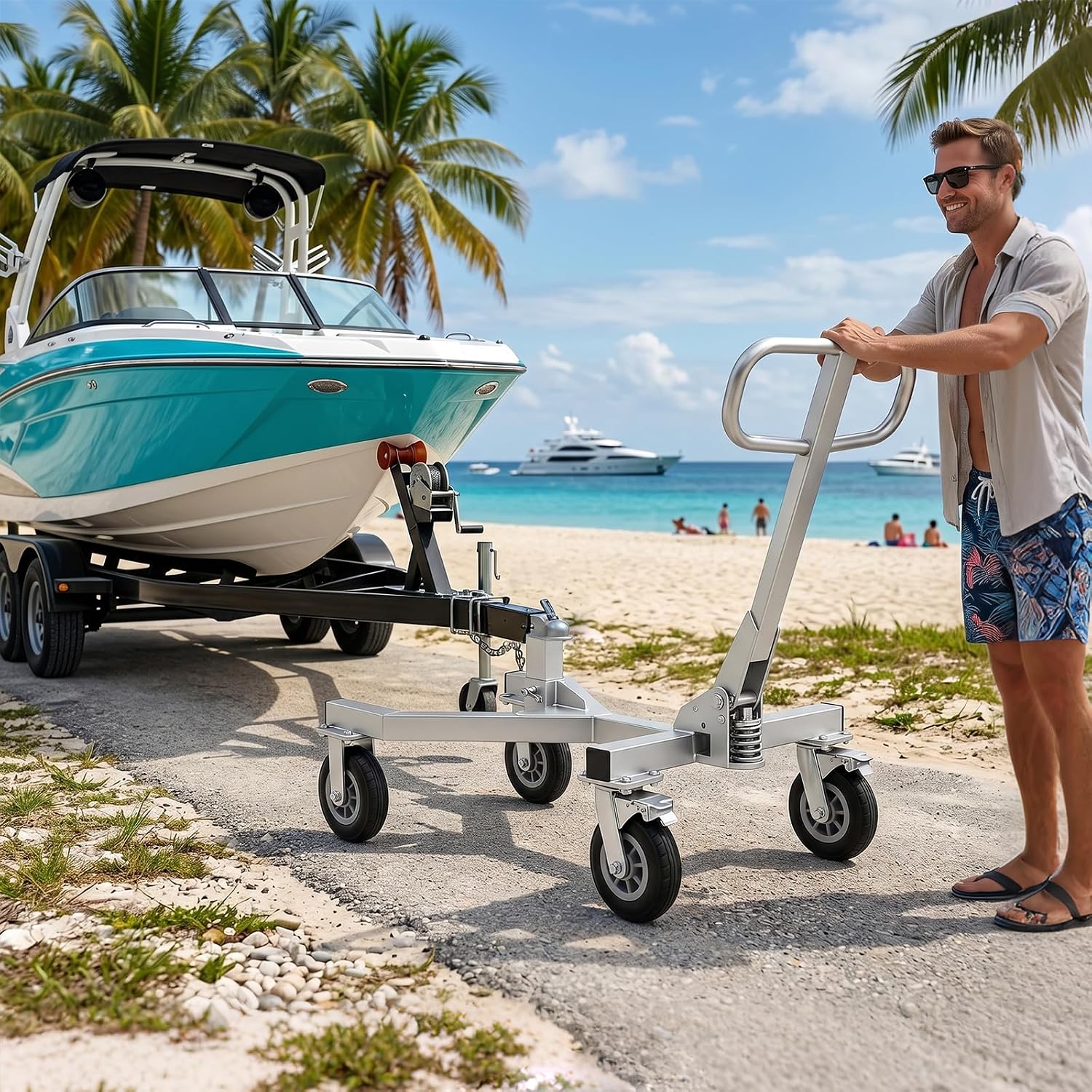 20,000 lbs Load Heavy Duty Trailer Dolly, 4,500 lbs Tongue Weight, 9IN 360° Swivel Wheels with Brake, 2" & 2-5/16" Hitch Balls, Manual Trailer Mover for RV, Boat, Camper, Motorcycle