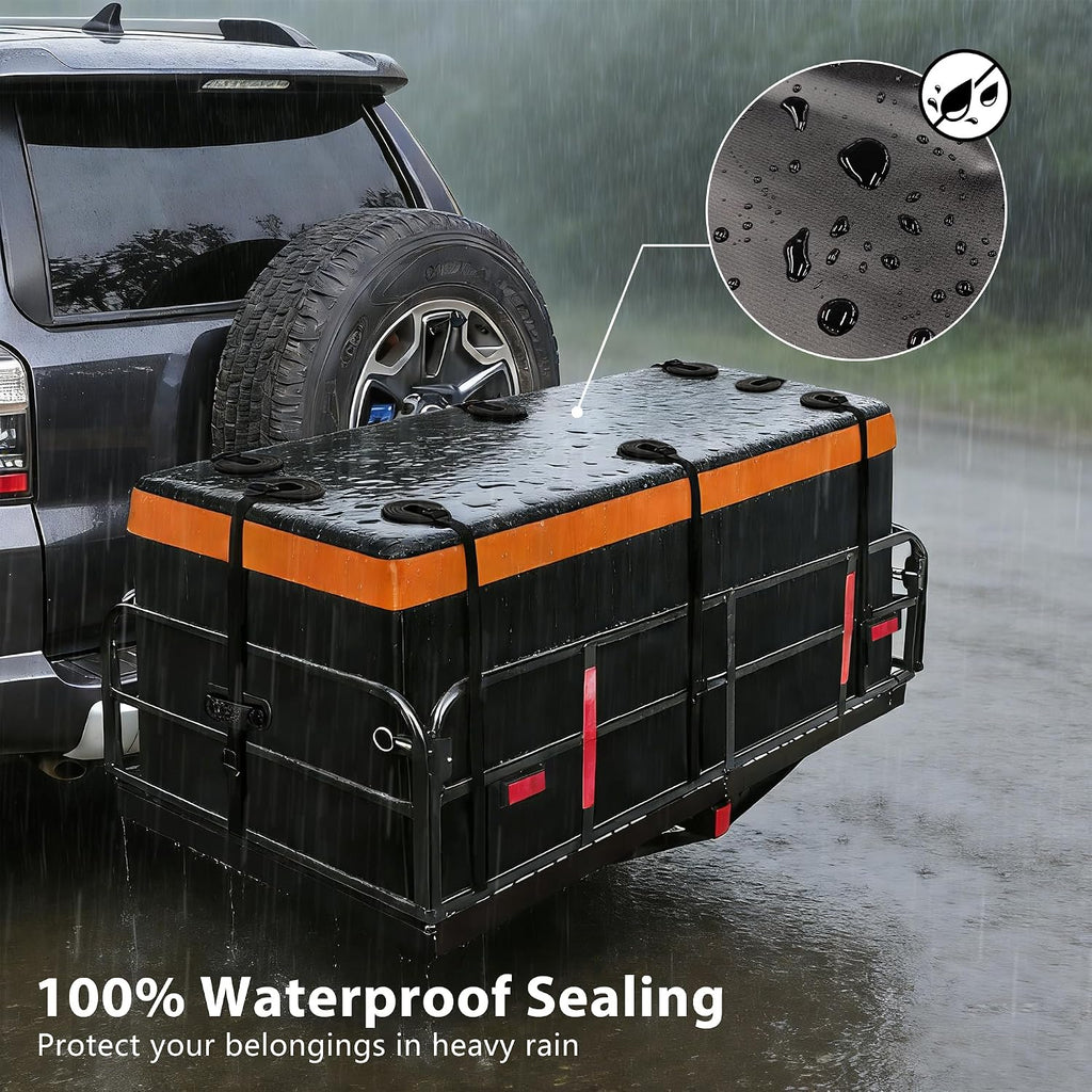 500 LBS Folding Hitch Cargo Carrier Basket 60" X 24" X 14.4"+ Waterproof Bag (59" 24" 24"), Heavy Duty Cargo Rack Rear Luggage Basket Fits 2" Receiver for Car SUV Camping Traveling