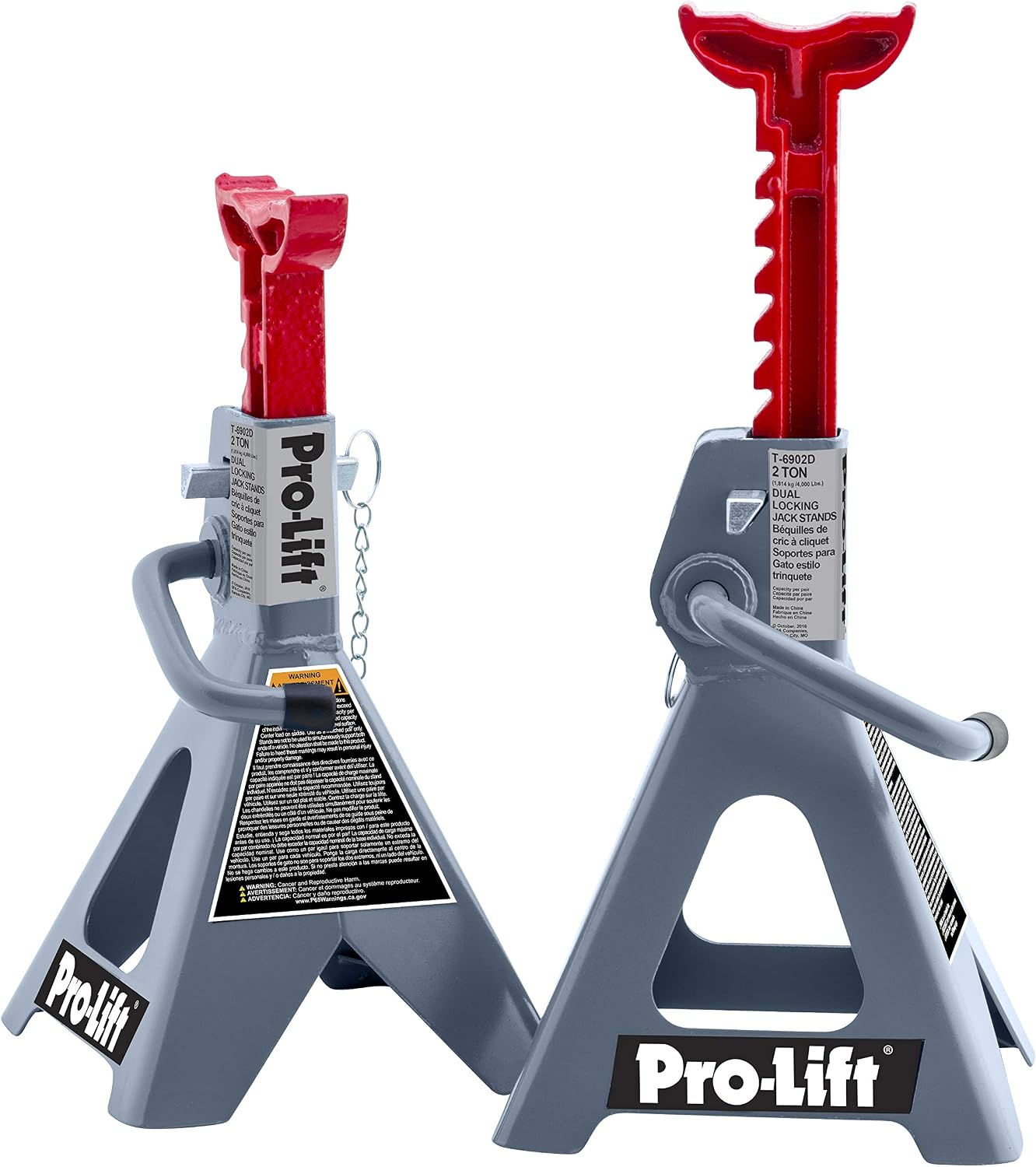 Pro-LifT T-6902D Double Pin Jack Stand - 2 Ton, 1 Pack , Gray