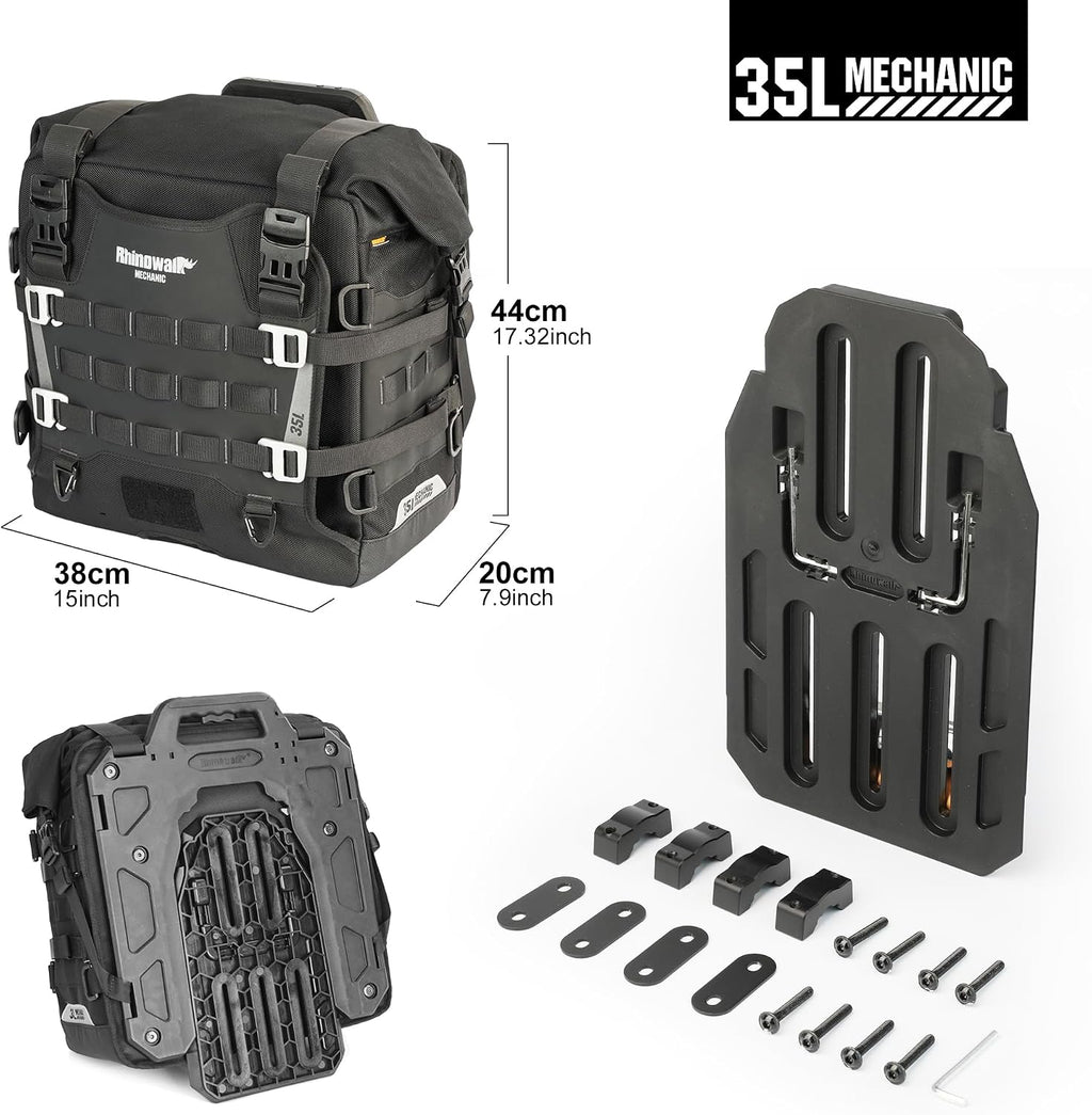 Rhinowalk Motorcycle Saddle bag Waterproof Luggage Bag 35L Quick Release with MOLLE System Fits Most Adventure and Sports Bike Motorcycle Racks (Black, 1 Pack)