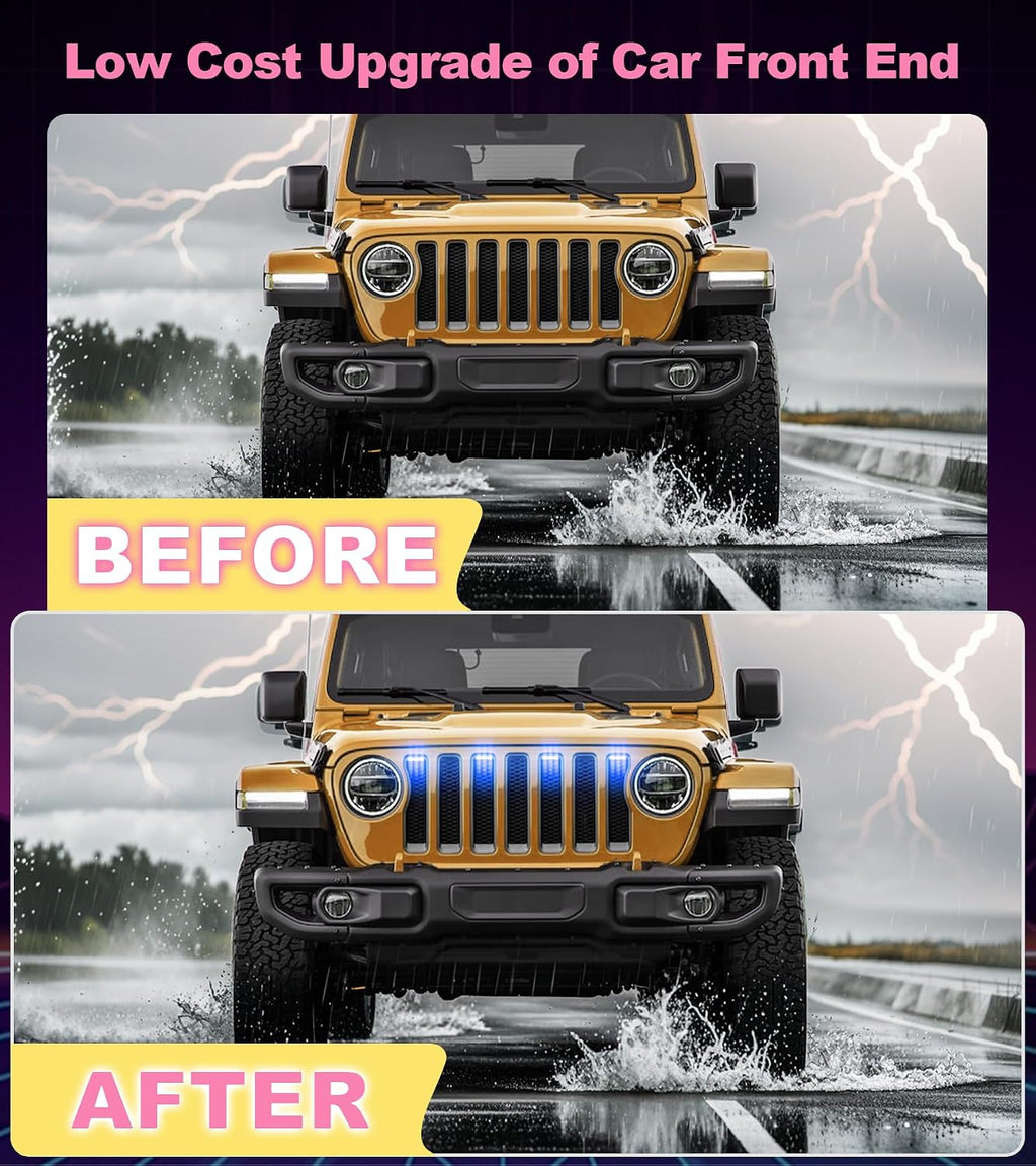Grill Lights for Jeep Wrangler JL JLU Front Bumper Grille LED Running Marker Lamp Accessories (RGB, 2018-2023)