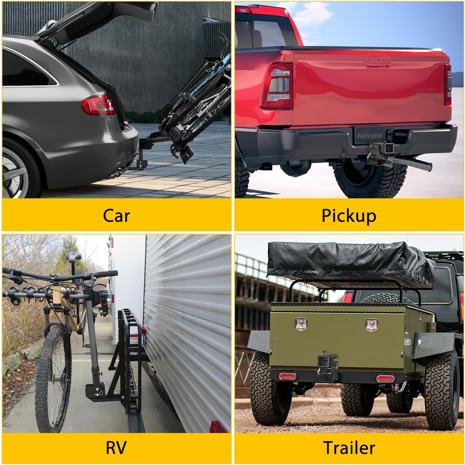 Nilight Trailer Hitch Folding Extender Mount Shank 16.54" Compatible with Wheelchair Cargo Carrier Adapter for 2 Inch Receiver Trailer Hitch 500lbs Black Powder Coated
