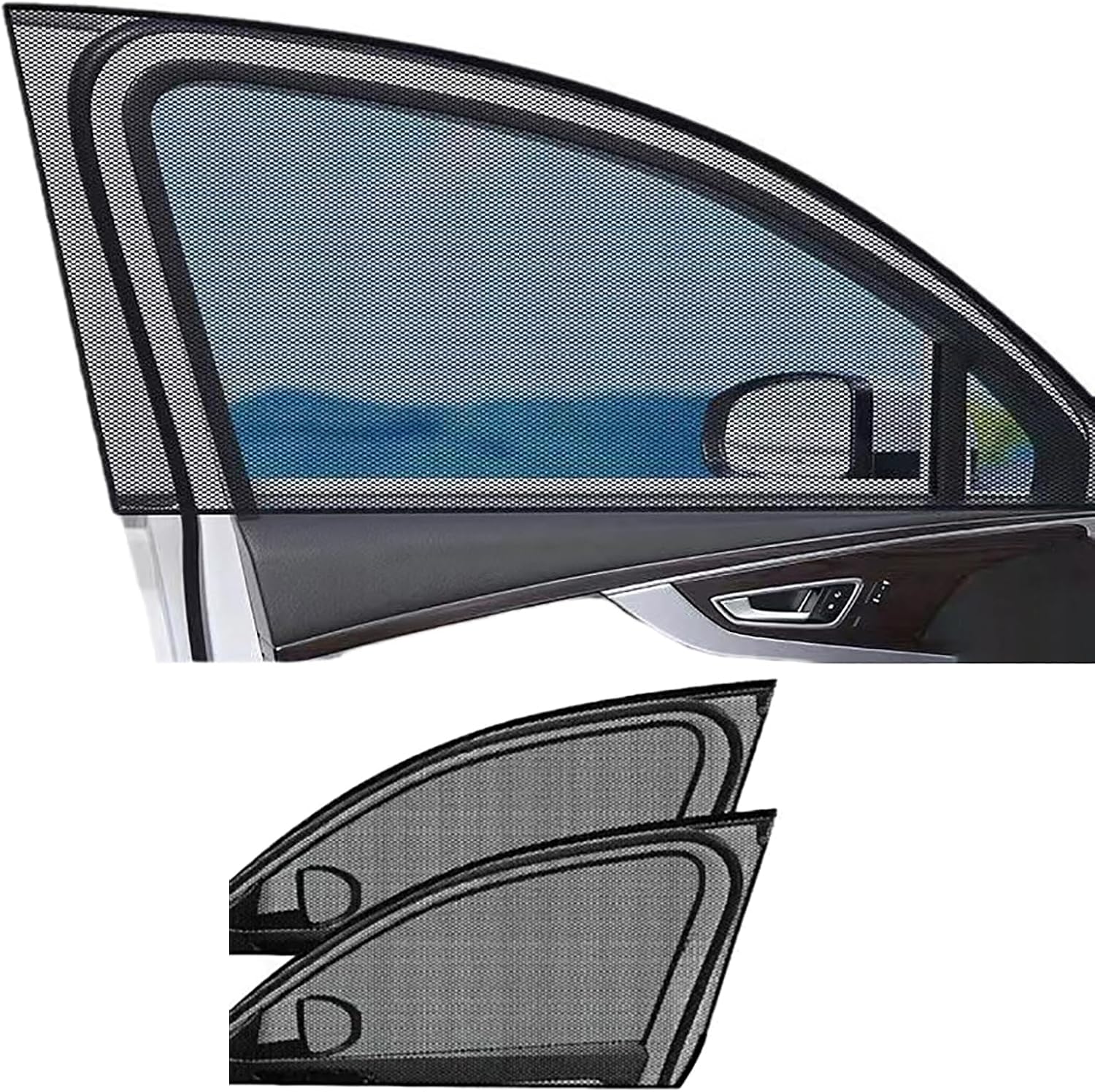 2PCS Car Window Coverings, Elastic Mesh Front Rear Side Sun Shades for UV Protection & Heat Reduction