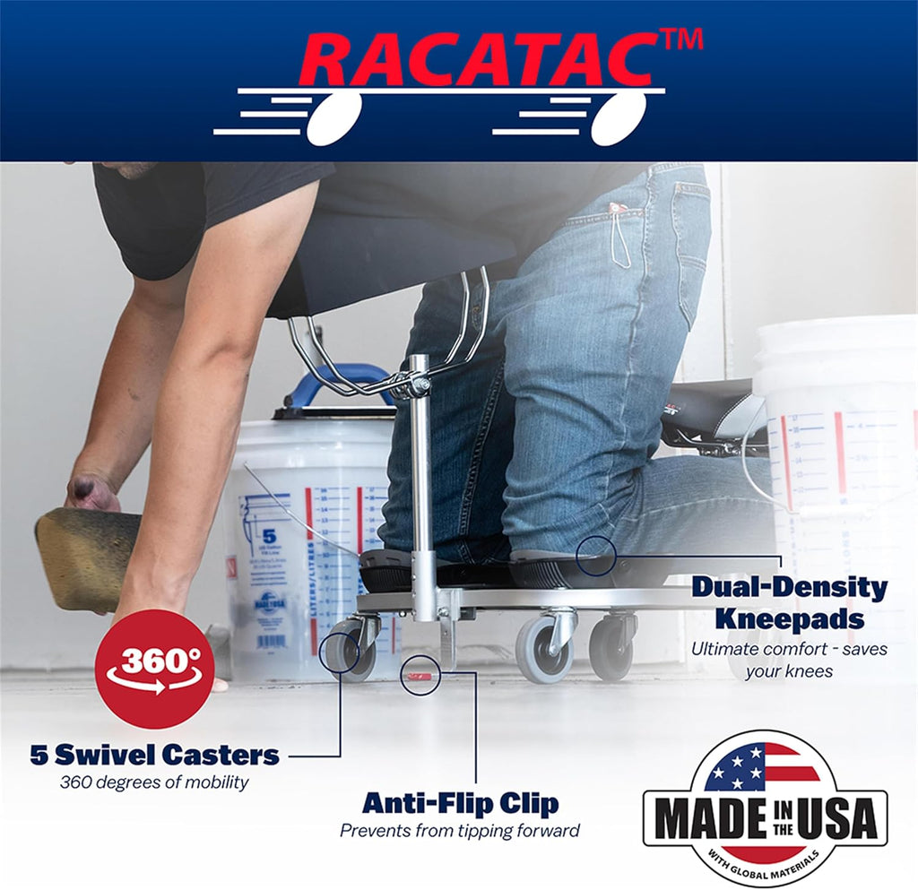 Racatac Kneeling Sitting Creeper with Chest Support and 3 Inch Casters, Rolling Knee Pads with Seat, Creeper for Flooring Installation, Assembled in USA, 01RAC3CS