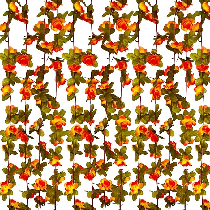 16Pcs 126Ft Orange Rose Garland, Fake Rose Hanging Flowers, Artificial Flower Vine, Hanging Floral Vine Garland for Wedding, Birthday Party, Wall Arch, Halloween, Christmas Garden Backdrop Decor
