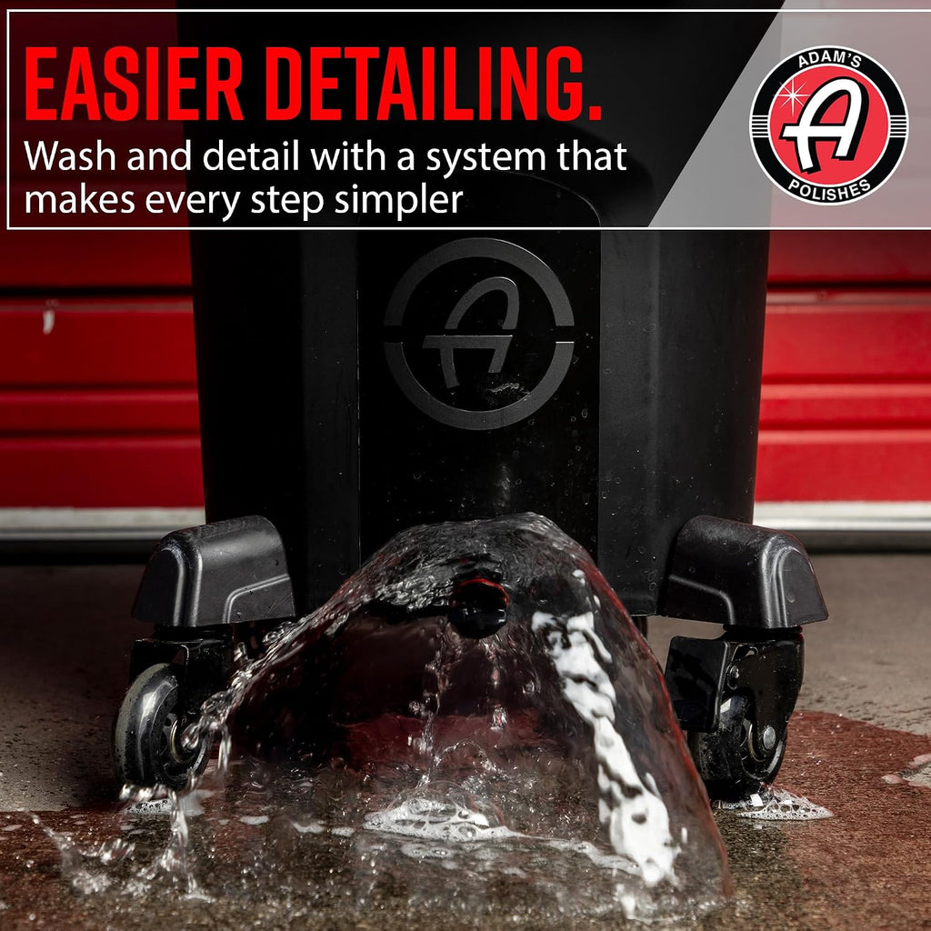 Adam's Double Complete Premium Detailing Bucket - Car Wash Bucket with Grit Guard, Seat Pad, Organization Rack, Drain Plug, 2 Locking Wheels | Innovative Detail 5 Gallon Bucket Kit System