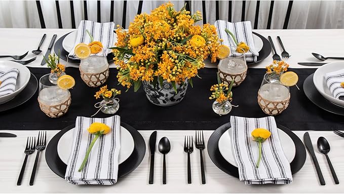 Solino Home Linen Black Table Runner 72 Inches Long - 100% Pure Linen Hemstit...