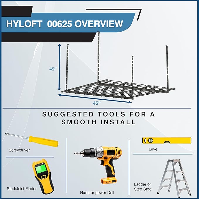 00625 45-Inch x 45-Inch Overhead Steel Garage Storage System & Rack, Hammertone - Image 5
