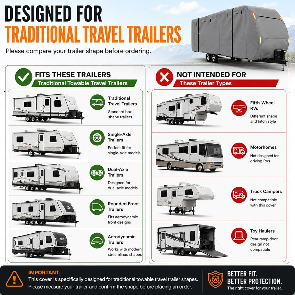 Heavy Duty RV Cover for Dutchmen Kodiak Cub 199RKSL 2020-2025, Water Resistant Travel Trailer RV Cover with Zipper Access Panels, Travel Trailer Cover for Outdoor Seasonal Storage