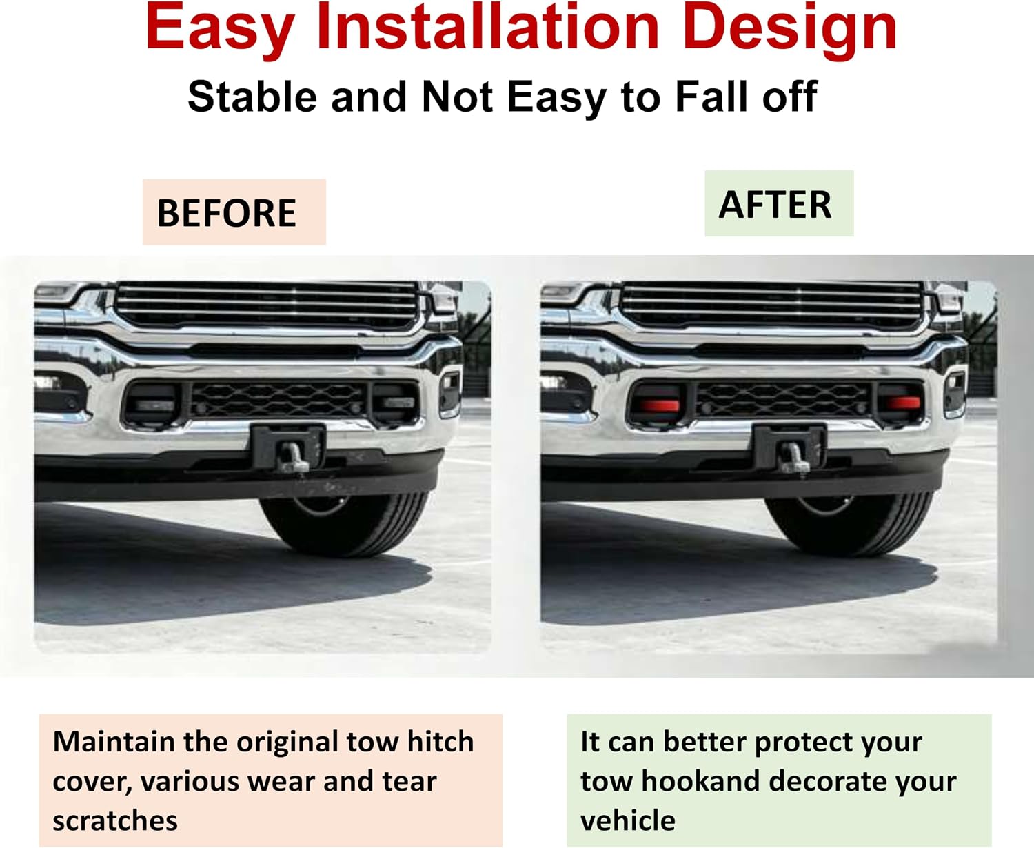 Tow Hook Covers for RAM 2500 3500 2019-2026, Thick Silicone Hitch Cover, Rustproof Weatherproof Front Tow Hook Protector