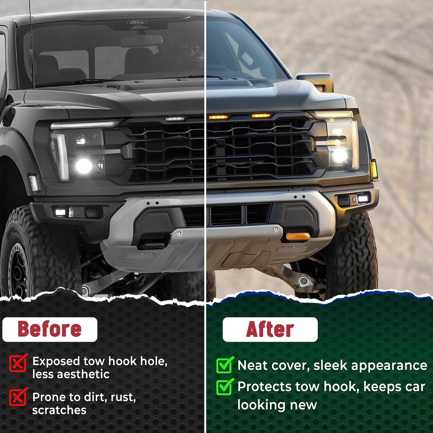 Tow Hook Covers Compatible with 2004-2026 F150 Accessories Bronco Base/Big Bend/Outer Banks-Fit for 2017-2021 Tundra Accessories-Upgrade Design, Silicon Rubber (F150 Tremor Orange)