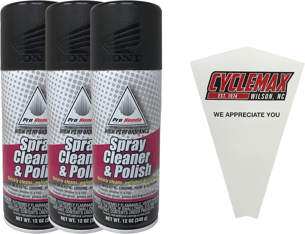 Cyclemax Three Pack compatible with Honda Spray Cleaner & Polish 08732-SCP00 Contains Three 12oz Cans and a Funnel
