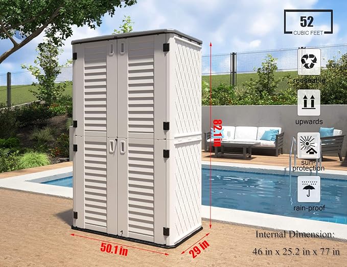 ADDOK Outdoor Storage Cabinet Waterproof, Outdoor Storage Sheds - Image 3