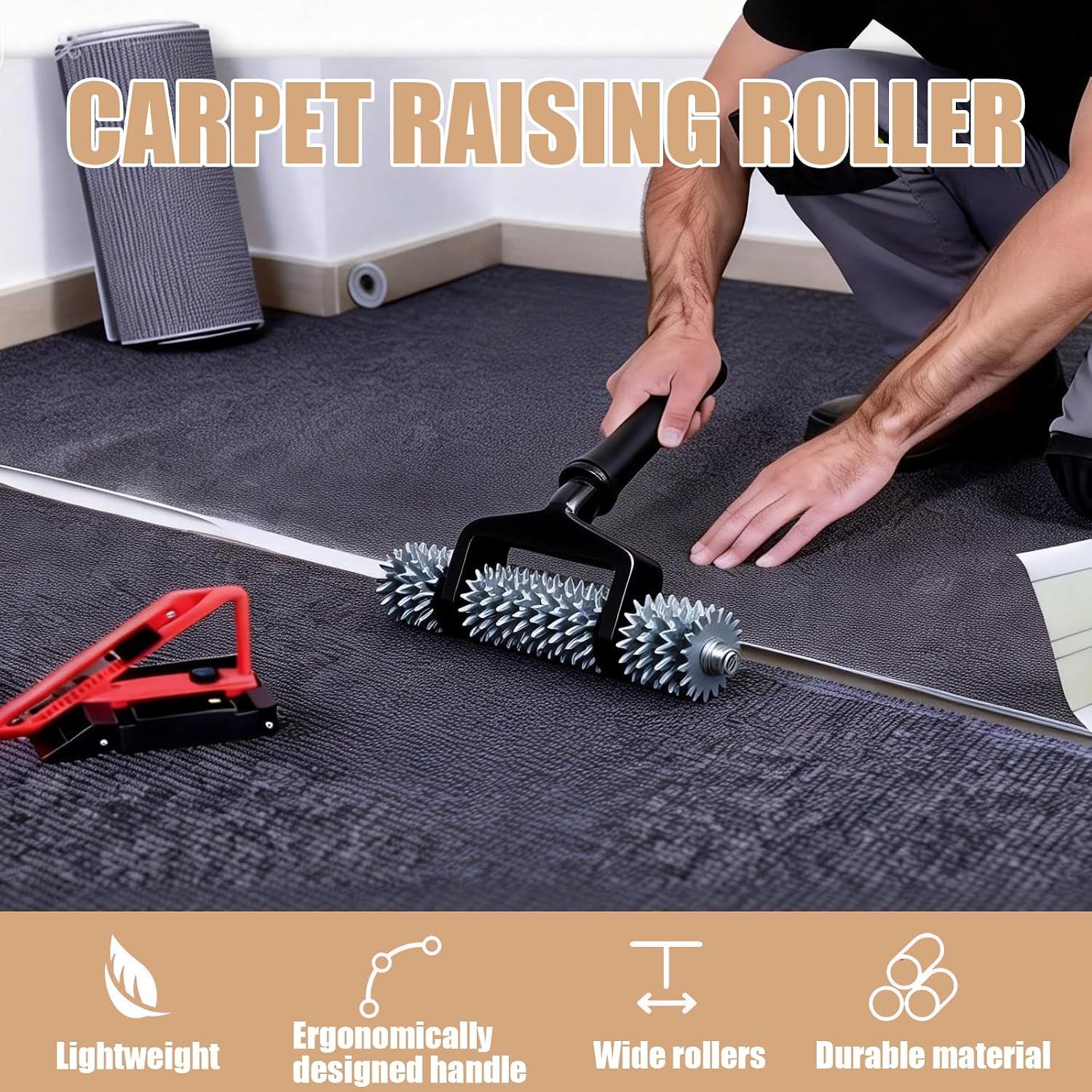 Carpet Patch Repair Kit with 5-Inch Star Wheel Seam Roller and 30ft Double-Sided Joining Tape, DIY Carpets Repair Kit for Carpet Maintenance Tasks