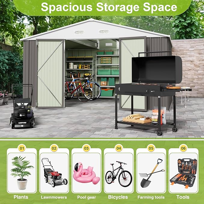 JUMMICO 8 x 10 FT Outdoor Storage Shed, Large Metal Garden Shed & Tool Sheds - Image 3