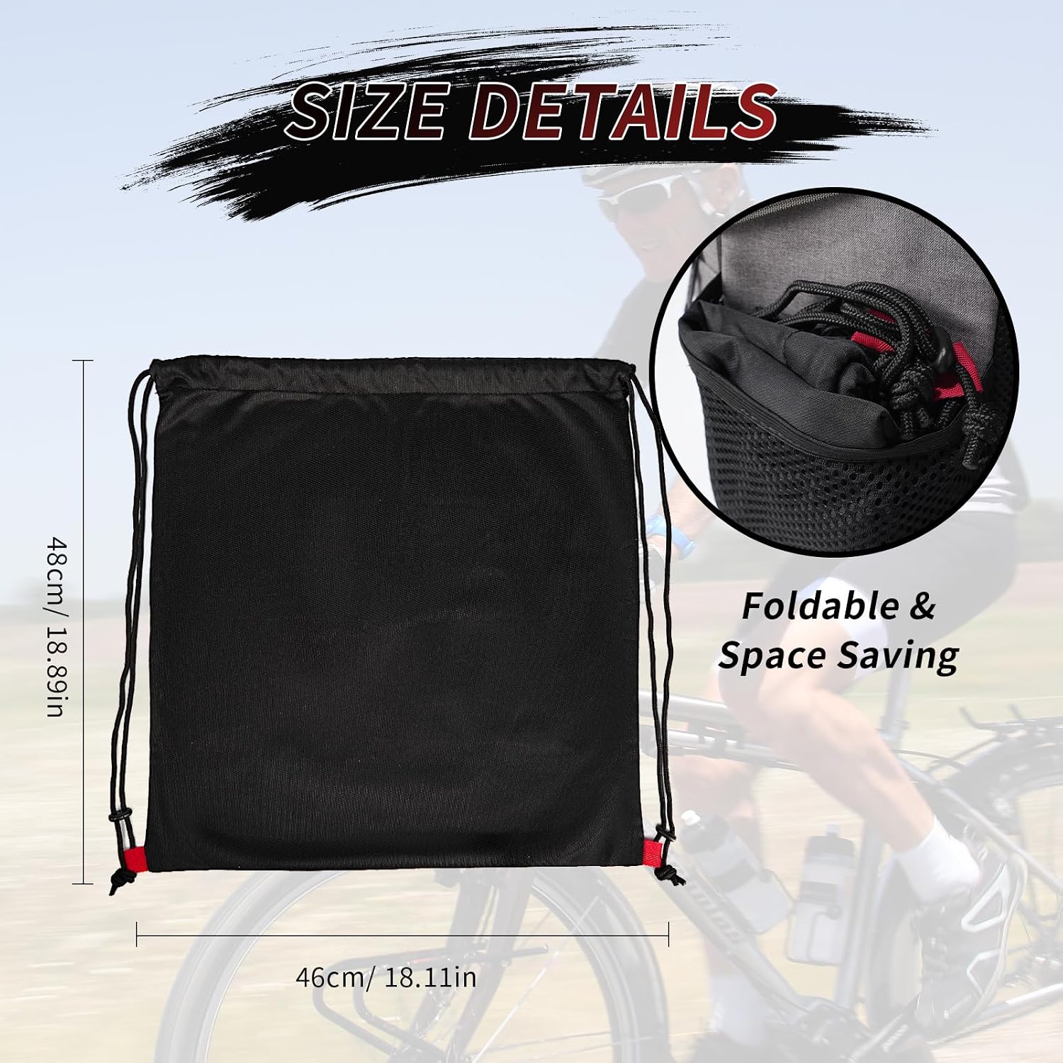 Motorcycle Helmet Bag, Drawstring Helmet Storage Bag Large Capacity For Ski Snowmobile Bicycle Welding Sports Riding Dirt Bike Motocross Cycling ATV UTV Helmet Lightweight (Black)