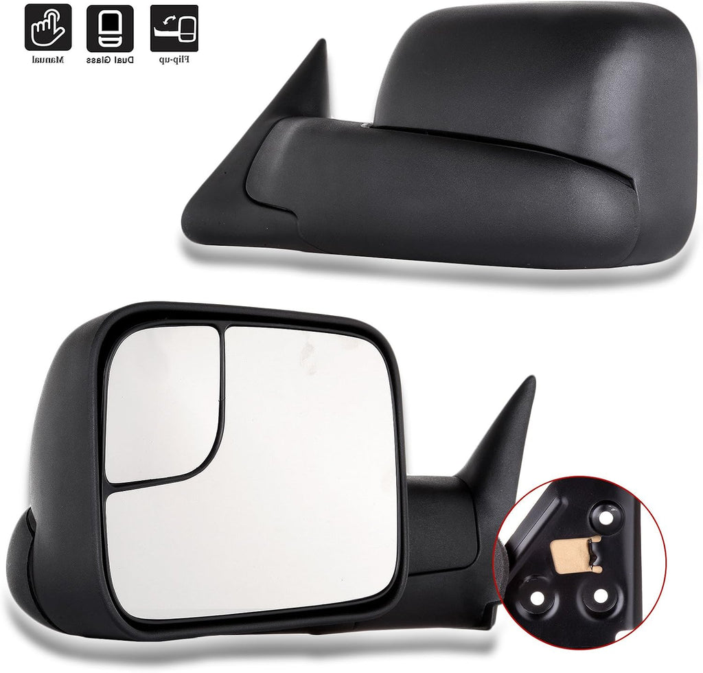 A Pair Towing Mirrors Fits 1994-2001 for Dodge for Ram 1500 2002 for Dodge for Ram 2500 for Dodge for Ram 3500, Manual Adjusted View Mirror
