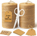 5 Pack Natural Twine String Suit: Jute Twine for Crafts Gardening Gift Wrapping Home Decor Knitting - 2mm 1200 Feet Jute Rope Twisted from 3 Ply - Suitable for Handicraft and Gardening Enthusiasts