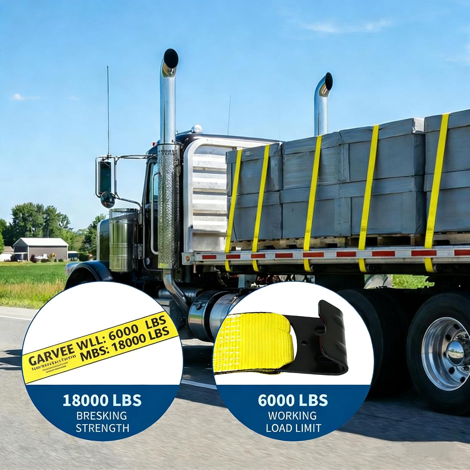 4 Pack Heavy Duty 4 in x 30 ft Winch Straps with Flat Hooks, 6,000 Lbs WLL / 18,000 Lbs Break Strength, Flatbed Straps Truck Tie Downs for Flatbed Trailers, Cargo Straps, Tree Saver, Yellow