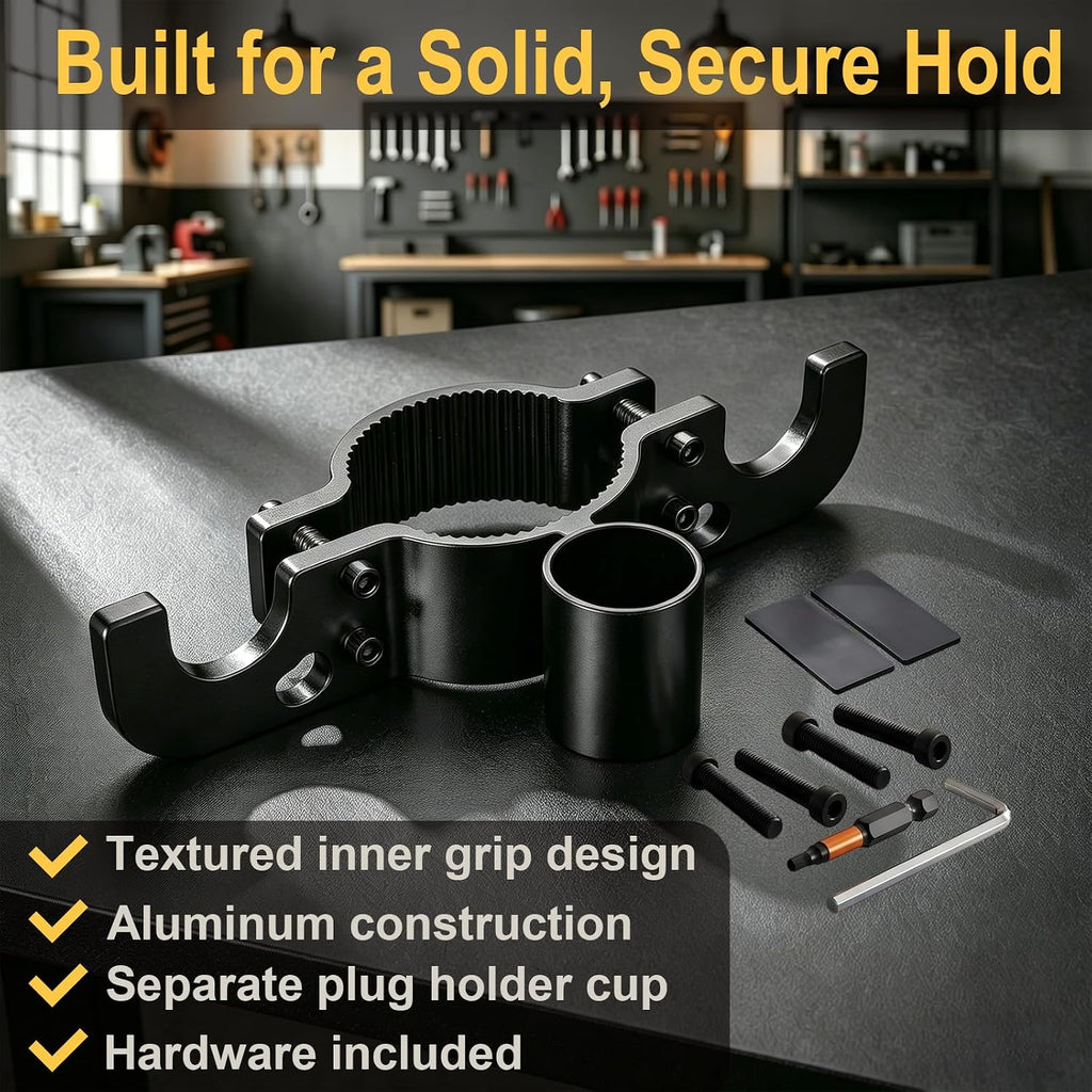 Aluminum Trailer Chain Holder with 7 Way Plug Holder Mount,Towing Chain Organizer for 2 in and 2.25 in Tongue Jack Tubes,RV Camper Travel Trailer Accessories