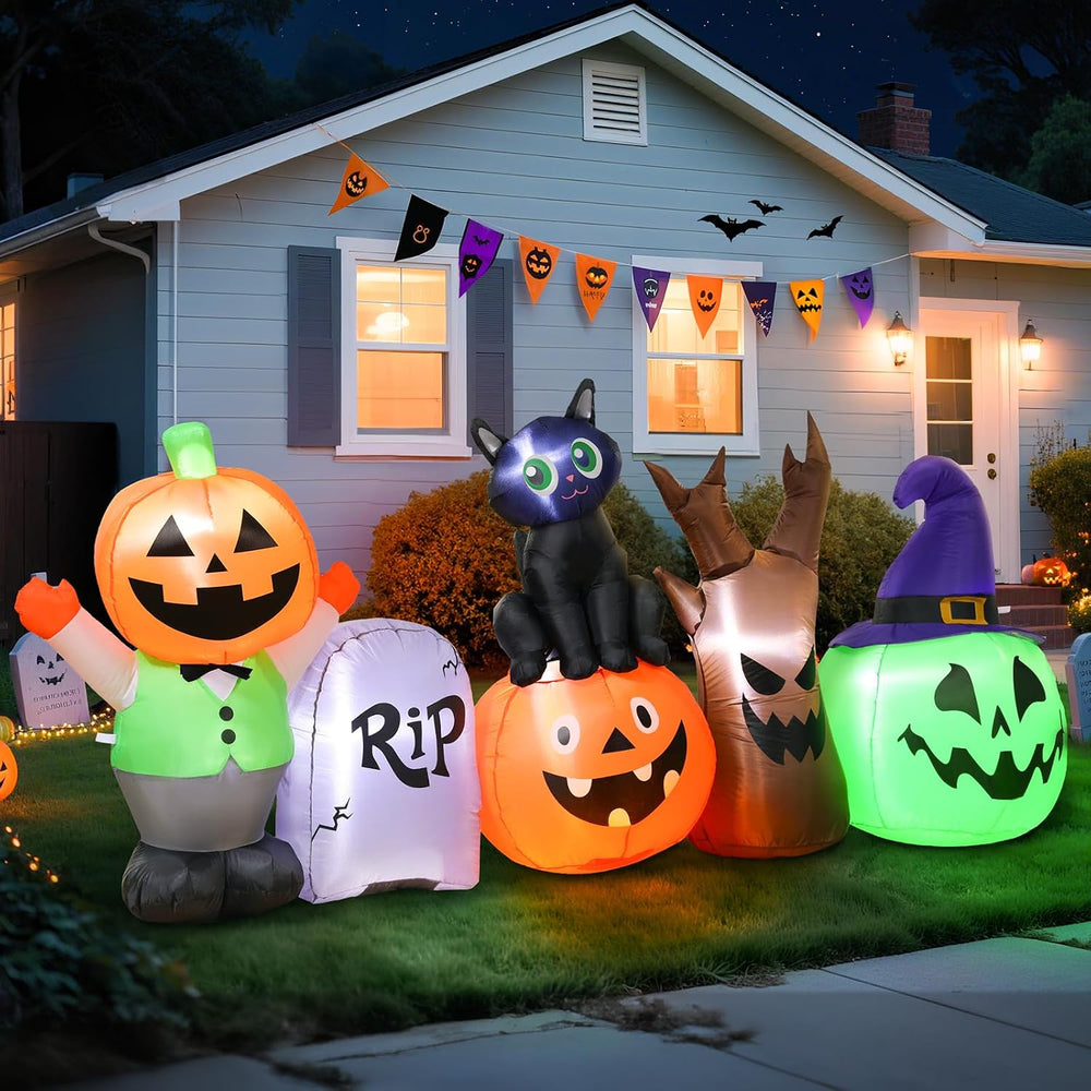 Halloween Inflatables Outdoor Decoration, 8.5ft Pumpkin/Tombstone/Black Cat/G...