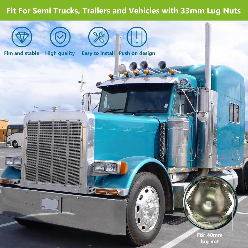 Grandroad auto 20 Pack Lug Nut Covers for Semi Trucks, 33mm by 2-1/2" Thread On Push-on Nut Cover Caps ABS Plastic Anti-Rust
