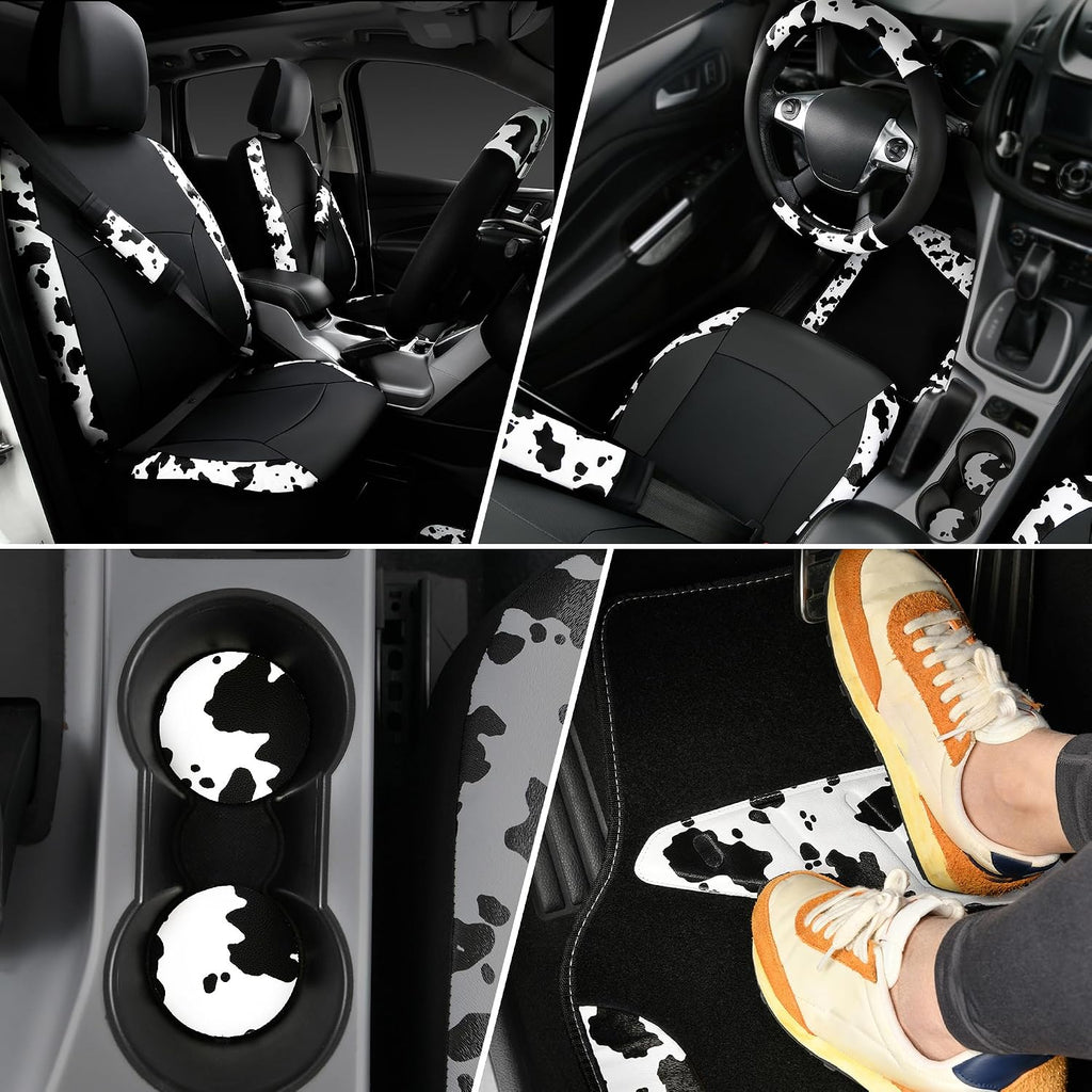 car-pass cow print car accessories sets faux leather shown in use