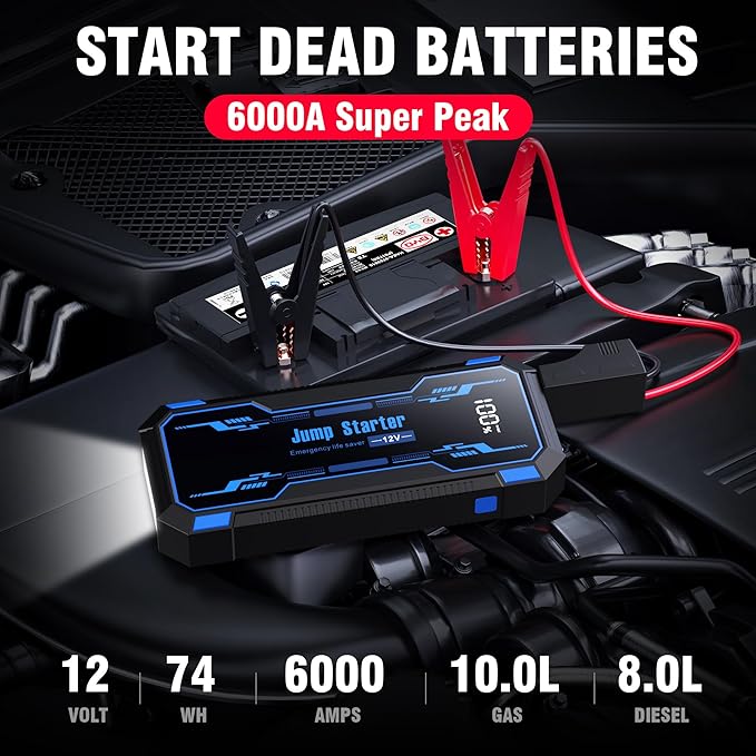 Car Jump Starter 6000A Car Battery Jump Starter Portable, 12V Battery Jumper - Image 2