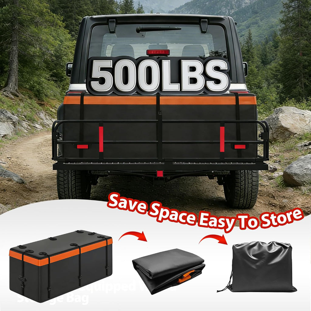 500 LBS Folding Hitch Cargo Carrier Basket 60" X 24" X 14.4"+ Waterproof Bag (59" 24" 24"), Heavy Duty Cargo Rack Rear Luggage Basket Fits 2" Receiver for Car SUV Camping Traveling
