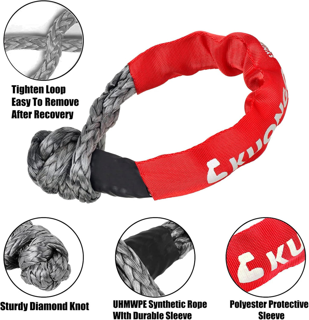 Soft Shackle Recovery 7/16"x20" Snatch Ring, Synthetic Soft Shackle Rope 36000lbs Breaking Strength Winch Snatch Block Ring 42000lbs, for Truck ATV UTV SUVs Off-Road Vehicel （2 Red Shackle and Ring）