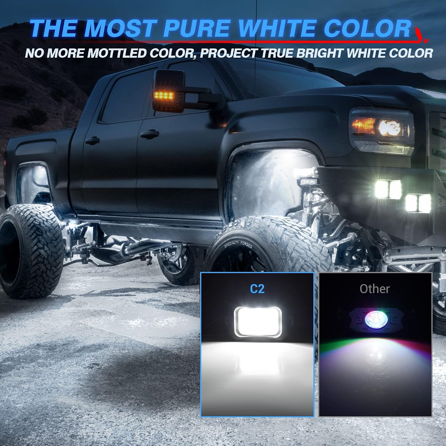 MICTUNING C2 Curved White Rock Lights - 16 Pods Underglow Lights Compatible for Car Truck Offroad Boat, IP68 Waterproof