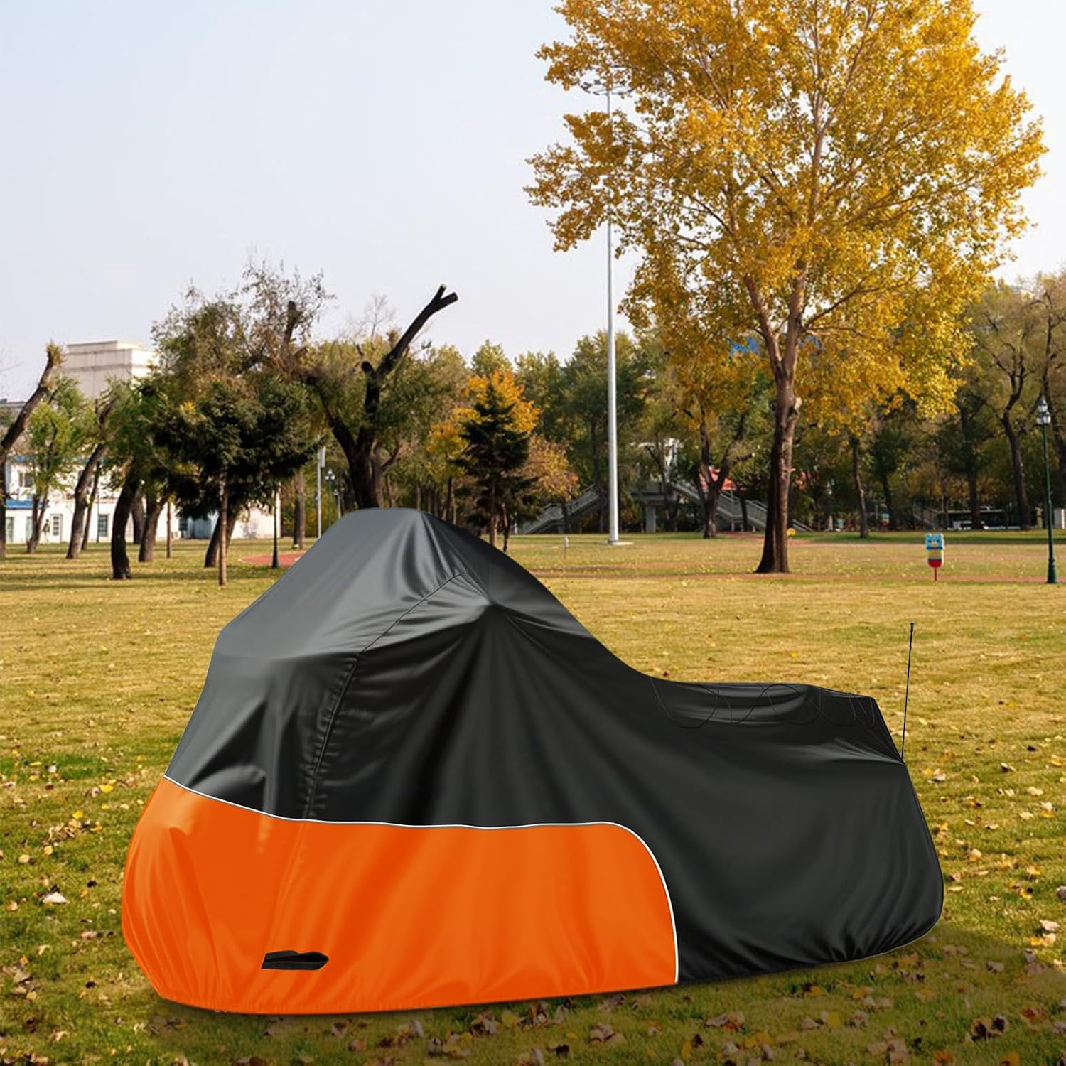 Motorcycle Cover Fits for Harley Davidson Road King Road Glide Electra Glide Low Rider-ST HD Goldwing, All Weather Waterproof Cruiser Motorcycle Cover, Black&Orange