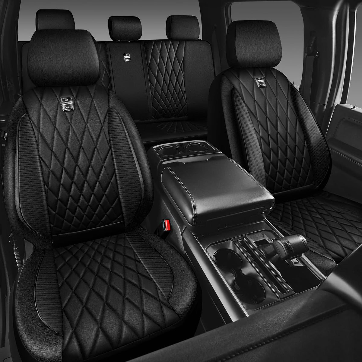 car pass 5 seats piping luxury faux leather showing dimensions