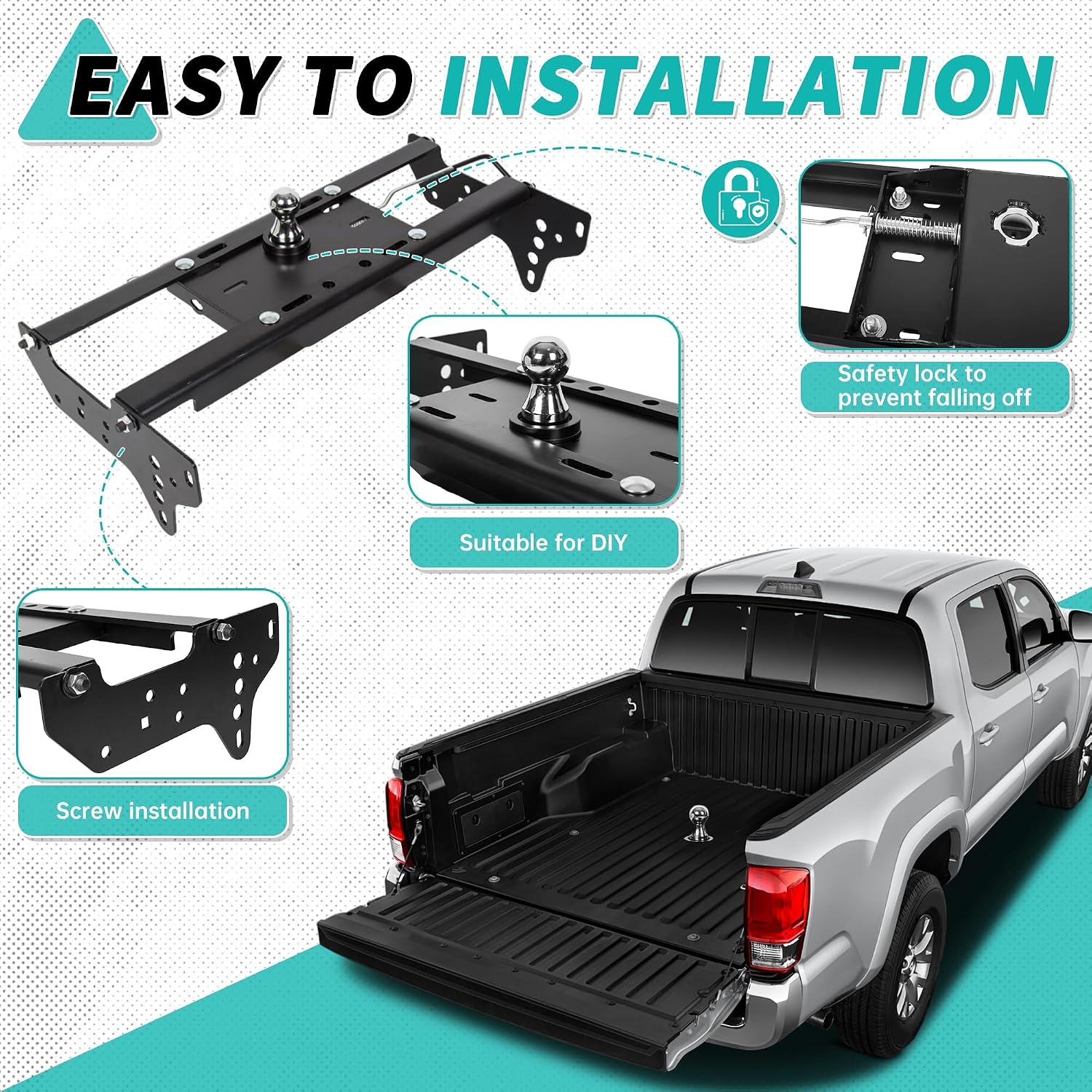 ECOTRIC Gooseneck Trailer Hitch Compatible with 1999-2016 Ford F250 F350 Super Duty Complete Underbed Gooseneck Rail Trailer Hitch System Kit, 2-5/16-In. Flip-Over Ball, 30,000 lbs