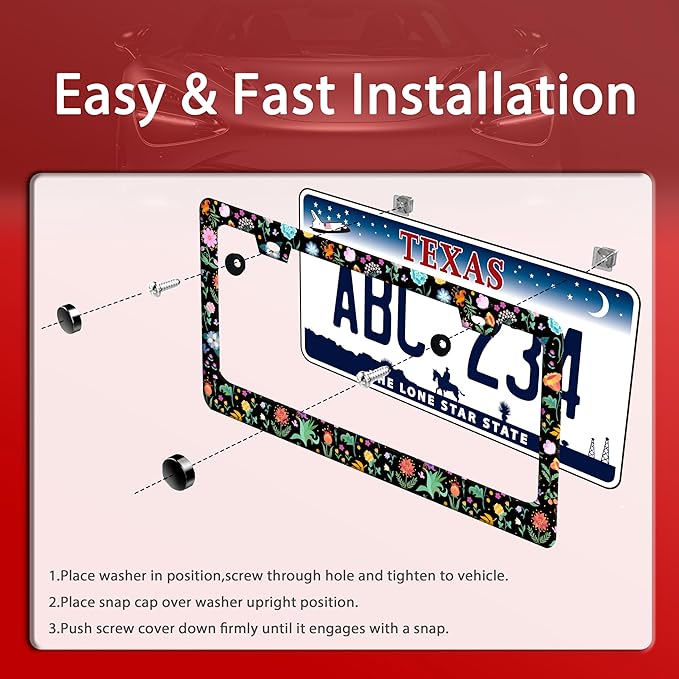 Colorful Flowers License Plate Frame Folk Art Floral License Plate Holder Funny - Image 3